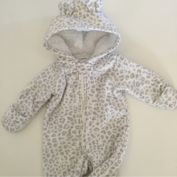 Carters (3M) Infant One piece Animal Print Baby Footie Outerwear Hood Flip Mitts - Picture 1 of 7